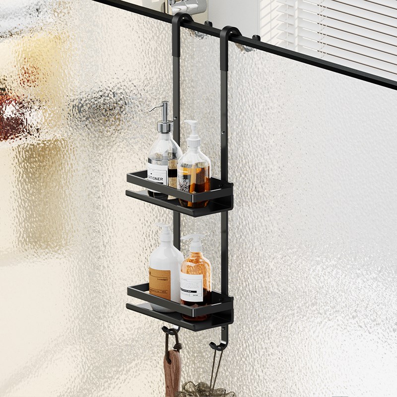 304不锈钢淋浴房置物架 免打孔门背式浴室冲凉房挂篮卫生间收纳架