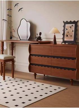 中WGI古风古实木缩梳妆伸台小户法式复转角书桌斗柜一体型储物化