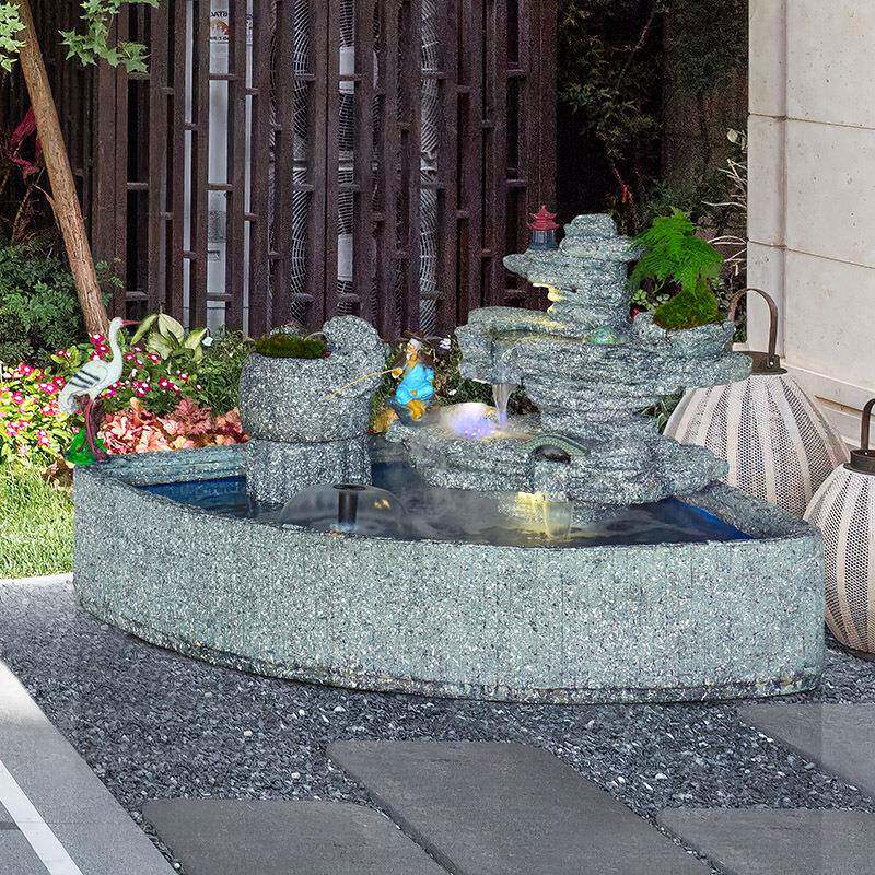大型假山流水喷外泉鱼摆别墅庭院鱼池户花件园阳台角落缸装YBG饰
