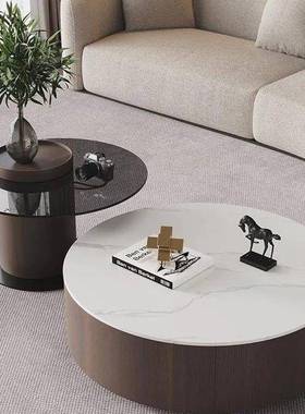 意式极简实木圆红形茶家用轻奢小户型茶网简约几现代MFE台电视柜组合