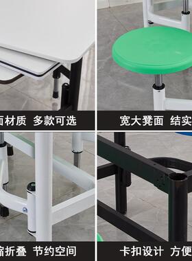 员工食堂餐椅组合抗倍特桌面可伸缩快餐桌学校不锈桌挂VYR钢凳餐