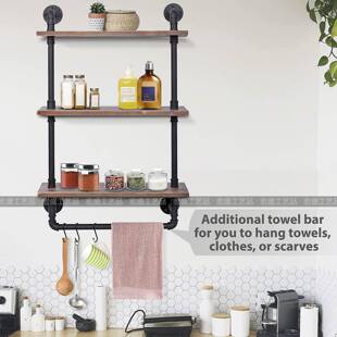 壁挂艺三层墙置物架61x25x2c书架层板架实木挂隔板墙上面铁一字隔