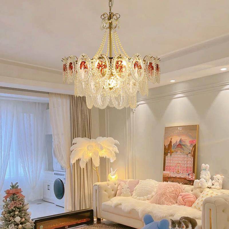法式灯轻客厅灯奶油大风复5古温吊馨珍珠卧室灯水奢晶玻璃护眼厅,家装灯饰光源,智能吊灯,淘宝优惠券,粉丝福利购,淘宝优惠卷