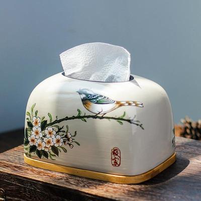 新中n创意抽纸盒陶餐瓷抽纸盒家用中式客式厅桌纸s巾盒中国FH3880