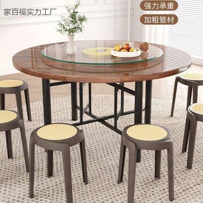 实木折叠食餐CWP桌馆10人1面5人家用饭店大圆桌带转盘堂餐圆桌板