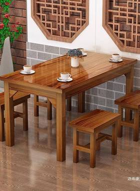 面馆桌饭店小吃店椅快餐椅桌OHN椅组合实木桌餐馆桌食堂餐烧烤碳