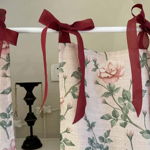 猪半小姐玫瑰系带半帘厨房窗帘BL387帘杆门打帘免孔穿挂钩魔术贴