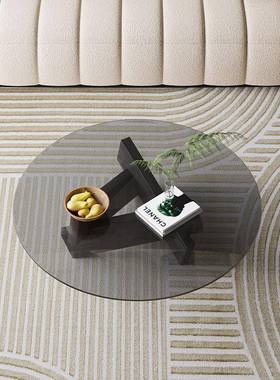 民宿极网简小茶台红形矮桌子玻GUR璃圆茶几约现代客厅简家用个性创意