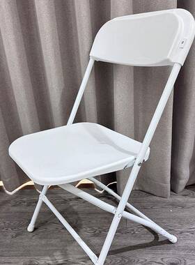 婚礼婚塑料编藤庆折叠椅白色店酒公椅办会议室塑料折子叠椅平背塑