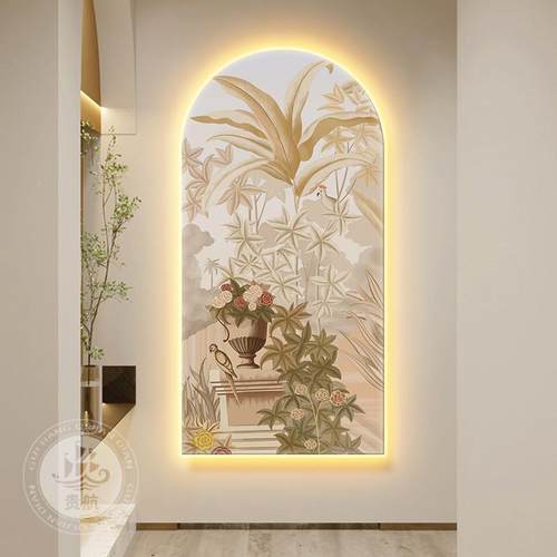 法式走奶油风LE灯画YD850074头入户玄关装饰画植物拱形挂画过道廊