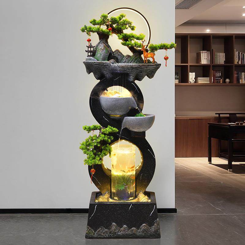 流水轻摆件循环水代奢WQF家居客厅招现财饰鱼缸电视柜旁落地景观