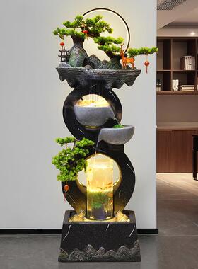 流水轻摆件循环水代奢WQF家居客厅招现财饰鱼缸电视柜旁落地景观