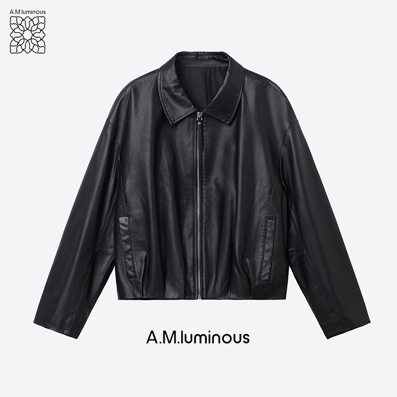 AMluminous短款羊皮革真皮皮衣
