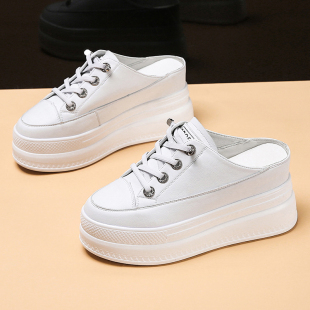 包头小白半拖鞋 外穿网红厚底松糕无后跟懒X人内增高凉 女2021新款