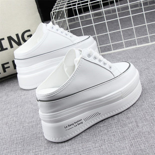 包头无后跟内增高10cm半拖鞋 一脚 女2021春夏M外穿厚底懒人小白鞋