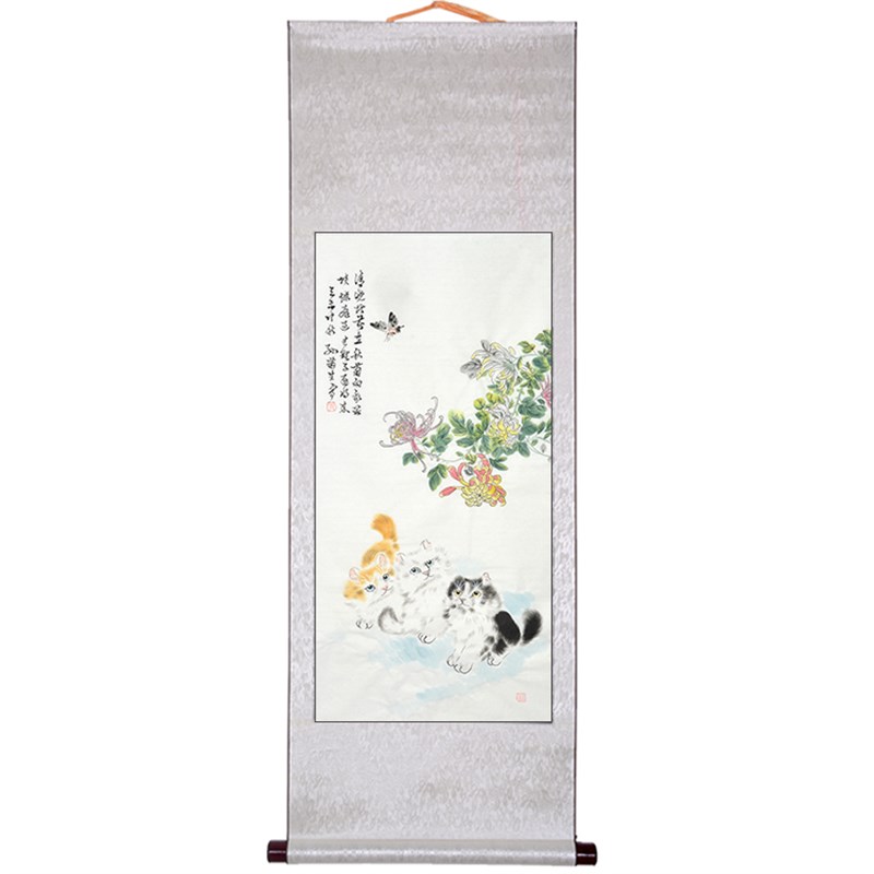 孙菊生猫纯手绘装饰画国画水墨画房间画客厅画玄关画图片