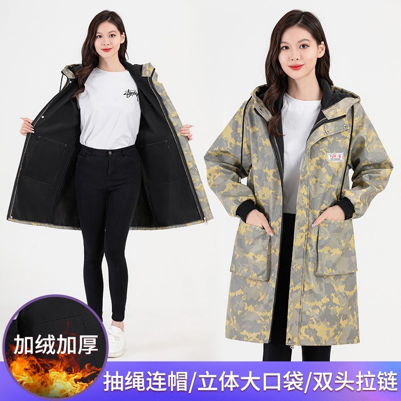 加绒罩衣女新款加厚冬季定制秋冬防水工作服男大褂有袖套冬天迷彩