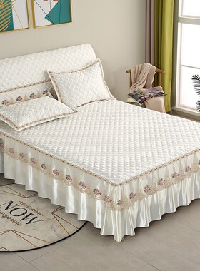2024新款 床罩床o裙款式单件防滑夹棉加厚床单带裙边床头套罩套装