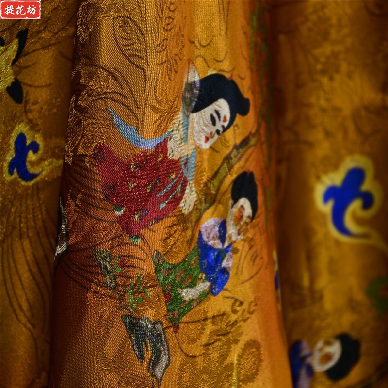 提花坊中国风全人丝香云纱印花提花面料多款印花时装布料