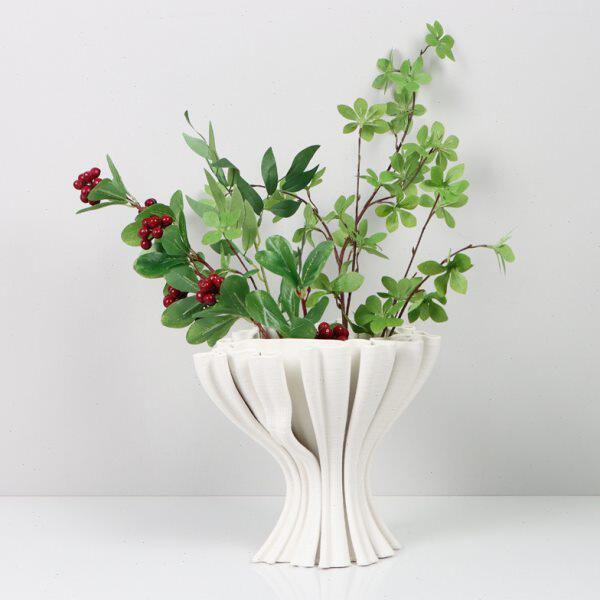 现代简约白色陶瓷花器3D打印花瓶摆件插干花样板房客厅玄关装饰品