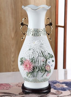 中式艺术品花瓶摆件纯手工中国风陶D瓷家居送礼礼物工艺客厅装饰