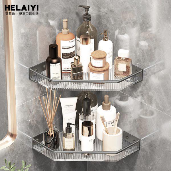 卫生间亚克力置物架三角篮壁挂免打孔浴室转角厕所洗手洗澡间收纳