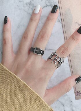 欧美蹦迪戒指时尚个性十字架食指简约气质做旧开口戒百搭复古风女