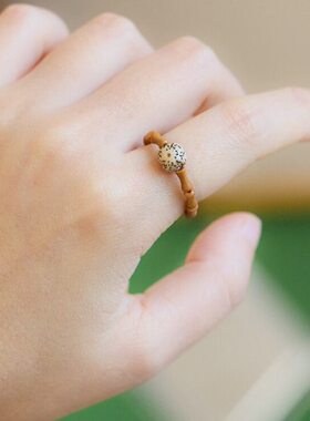 尾戒文玩竹指环配饰天然女节汉服国风新中式核桃和田玉戒指