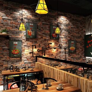 饭店背景墙KTV壁纸文化石防水复古3D立体墙纸楼密室茶头酒吧砖仿