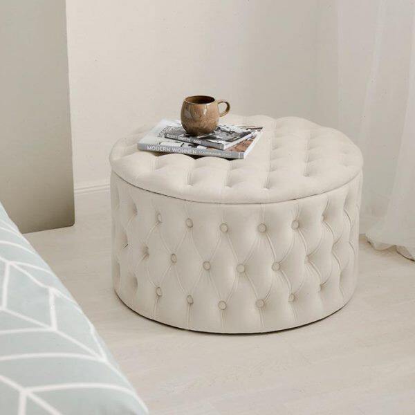 北欧沙发脚踏凳客厅卧室放脚凳搁脚网红粉布艺储物凳圆形沙发凳