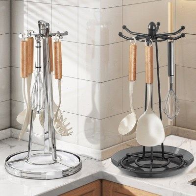 厨房不锈钢立式锅铲挂架可旋转汤勺挂架多功能勺子收纳架沥水架,厨房/烹饪用具,水槽置物架,淘宝优惠券,粉丝福利购,淘宝优惠卷