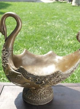 铜雕塑新款林先花盆铜工艺品实用摆件天鹅果盘艺术家居装饰品礼品