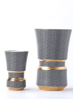 装饰品室内花器新中式陶瓷摆件样板间三件套花瓶轻奢插花灰色现代