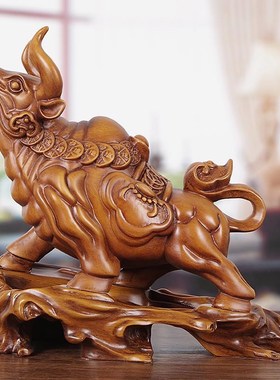 实木牛摆b件招财高档办公室老板桌装饰工艺品牛气冲天公司开业礼
