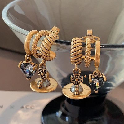 多层立体西太e后耳坠2024新款爆款珍珠耳饰轻奢高级感复古爱心耳