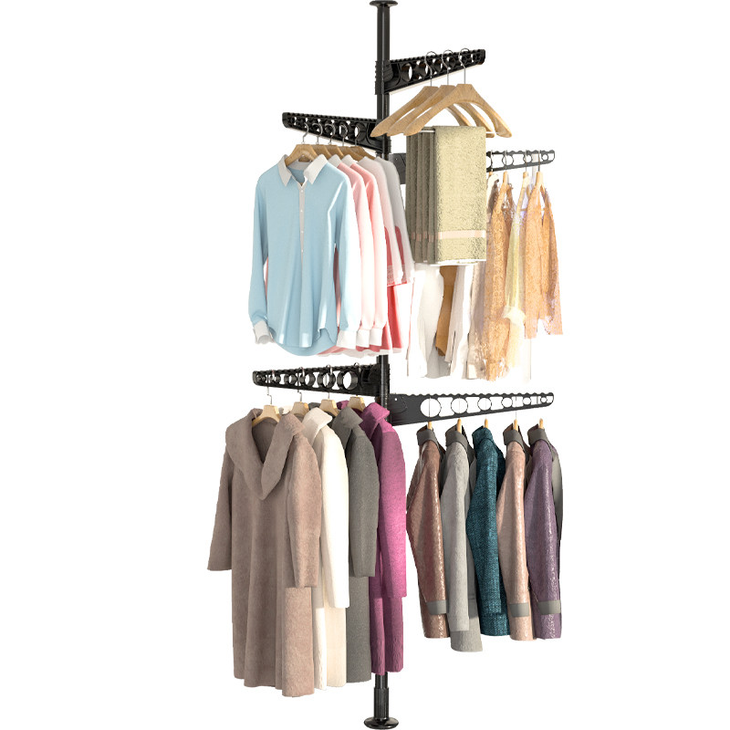 顶天立地晾衣架置衣架阳台晾衣杆新款单杆简易室内飘窗卧室挂衣架