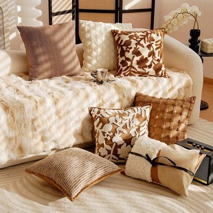 法式奶油风抱枕套中古风棕色靠垫B美拉德床上靠枕客厅沙发靠背含