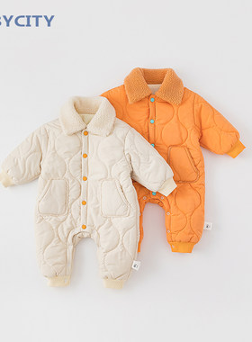 婴儿冬装连体衣加l厚新生儿哈衣一岁宝宝冬季外出爬服棉服保暖抱
