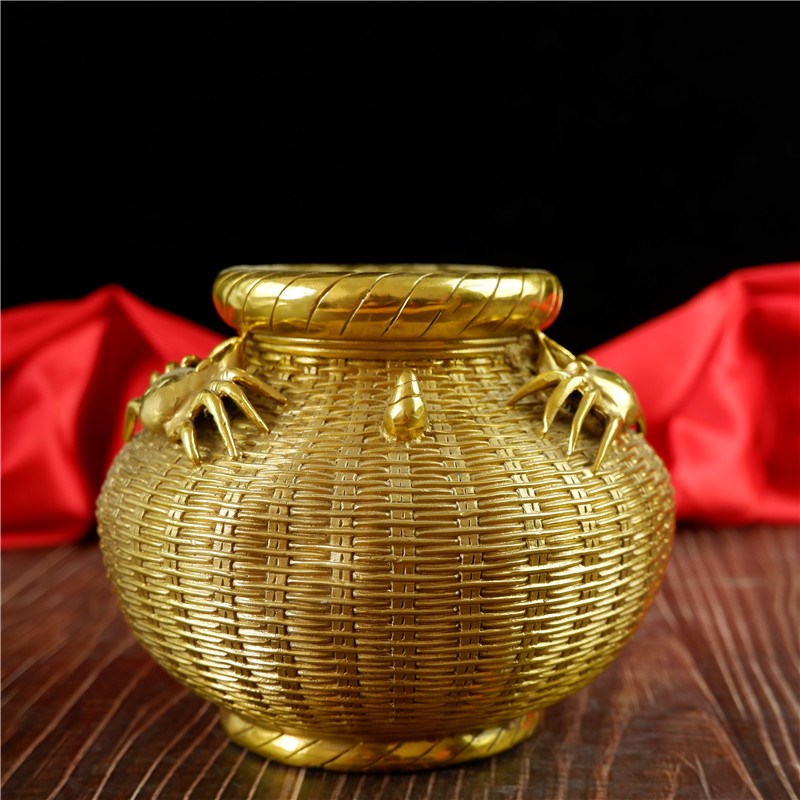 五谷丰登杂粮摆件镇宅招财粮仓金斗铜缸纯铜乔迁新居礼品年年有余