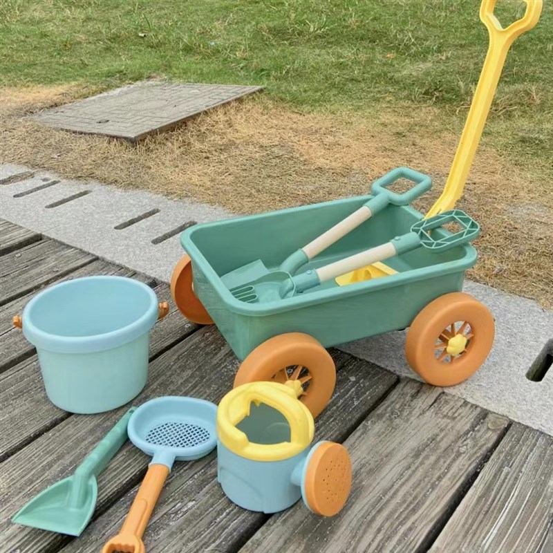 韩国ins 儿童沙滩玩具小推车套装挖沙玩沙雪铲子工具海边宝宝水桶