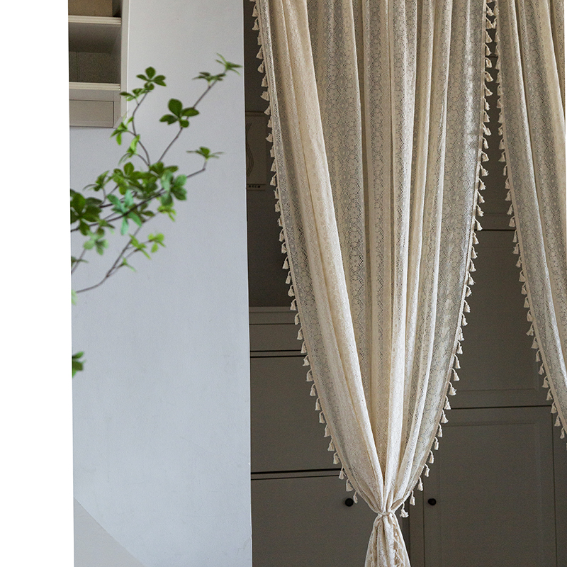中式古风蕾丝门帘免打孔窗帘厨房半帘美式小窗短帘卧室隔断挂帘子