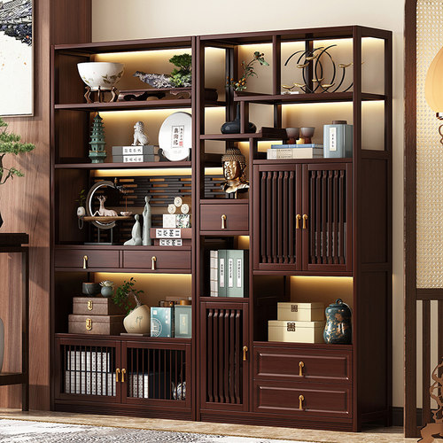 新中式博古架实木茶壶置物架子多宝阁茶具客厅摆件架子茶叶展示柜 - 封面