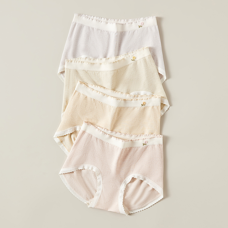 花边小百合花 甜美无痕无侧缝大弹力中腰内裤少女纯色柔软三角裤