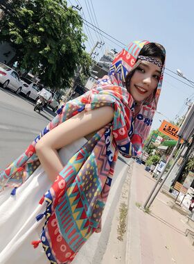 沙滩巾海边c两用防晒女超大披肩百搭新款海滩夏天围巾丝巾旅游拍
