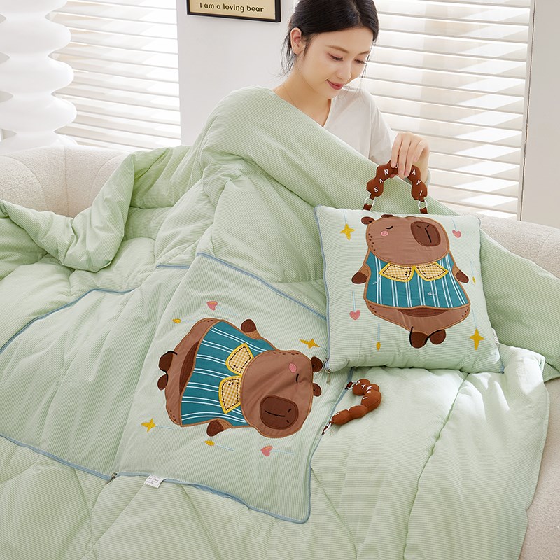 纯棉抱枕被子两用办公室午睡空调被学生宿舍夏凉全棉被二合一靠枕