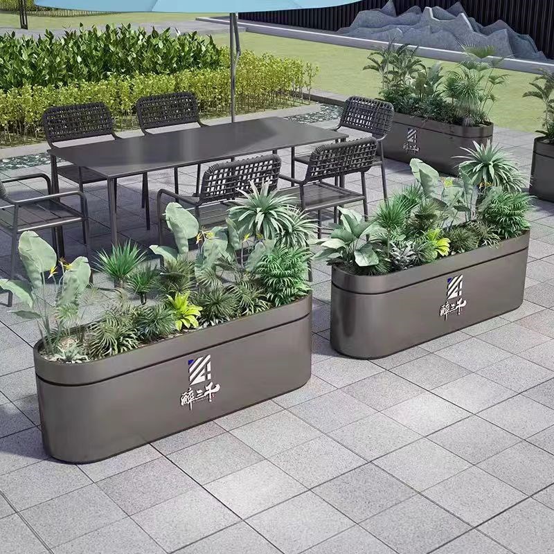 户外不锈钢成品花箱市政花盆商业街种植箱镀锌板花槽移动定制花坛
