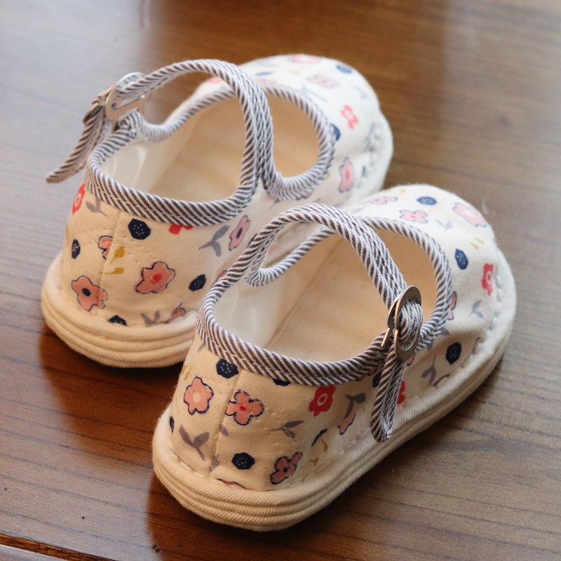 新款纯手工千层底儿童布鞋 宝宝学步鞋 白色小碎花浅口透气单鞋子