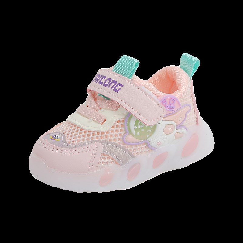 女宝宝学步鞋亮灯鞋夏季婴儿鞋子软底防滑春秋0-1岁2网面透气网鞋
