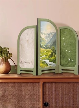 奶油风日照金山小屏风桌面摆件高级感茶桌客厅入户玄关边柜装饰品