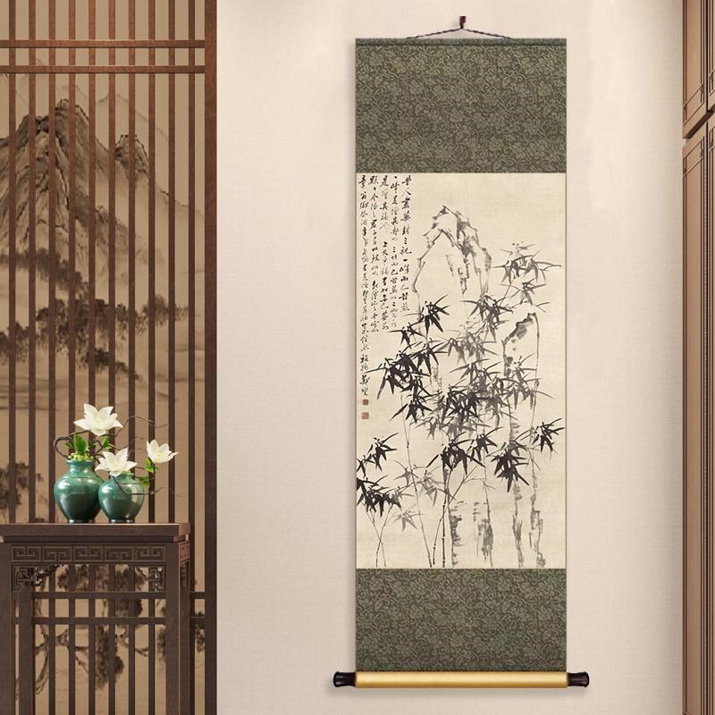 国画新中式竹子卷轴装裱字画郑板桥挂画客厅书房装饰背景墙壁画